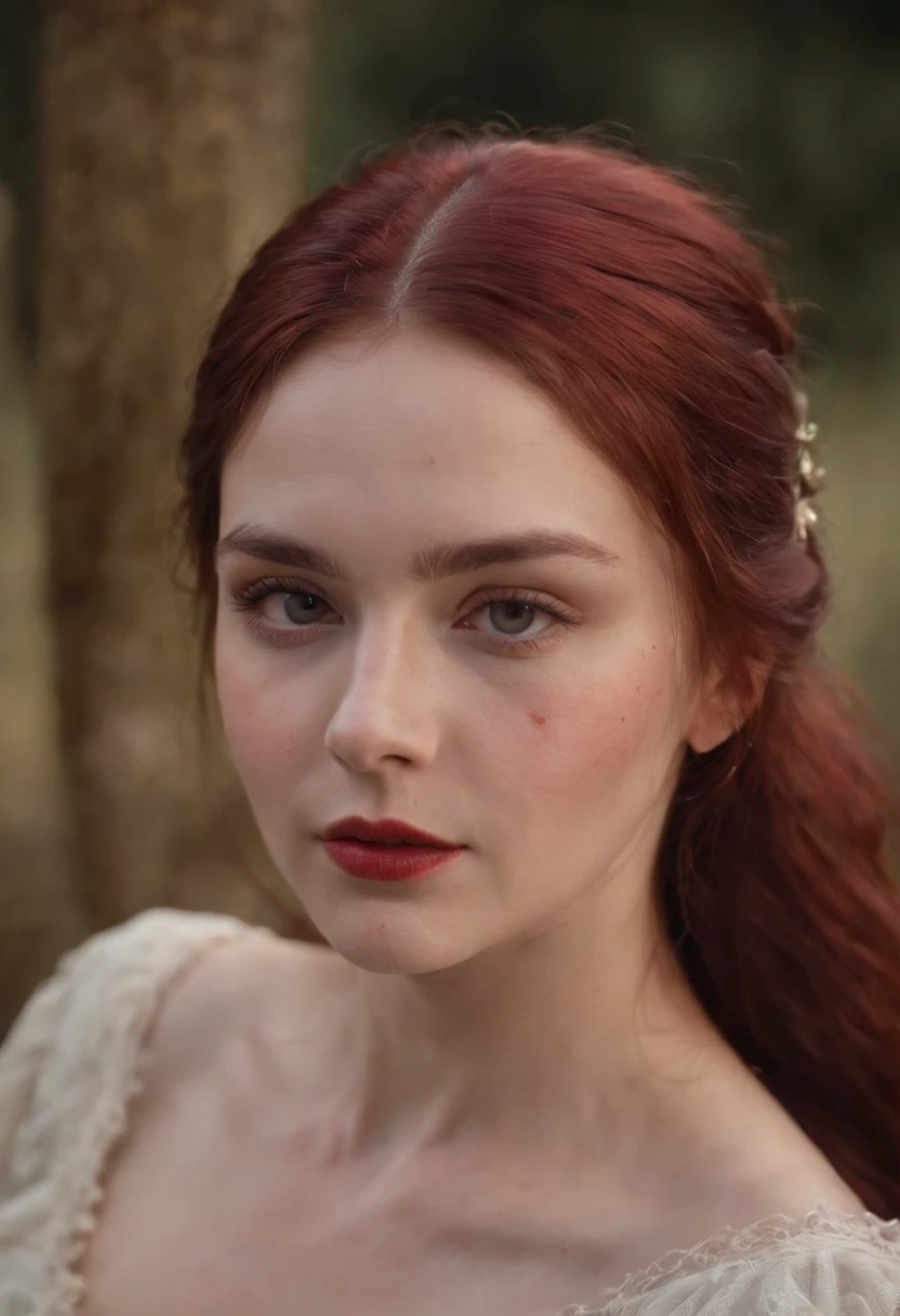 (((A deep reddish wound runs through his left cheek))) teint clair, woman about 19 years old, cheveux blancs naturels, Yeux verts distinctifs, Wearing kohl, mince et gracieux, beau, Candlelight in a medieval setting, Mise au point ultra nette, Realistic shooting, Medieval women's clothing, Tetradic colors (cicatrice:1.4)