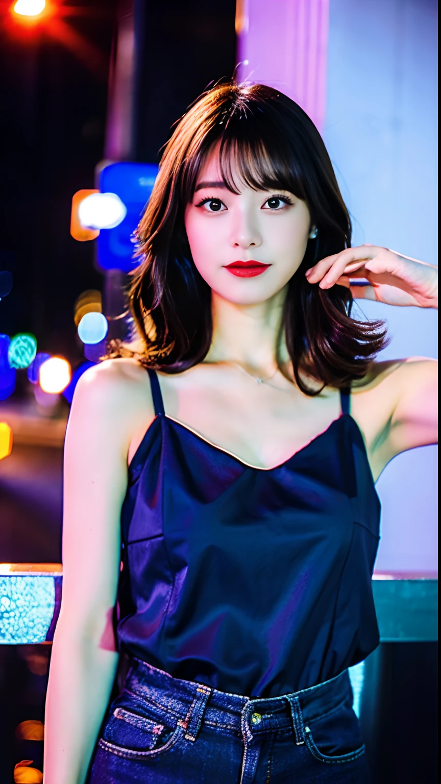 top-quality、One Beautiful Girl、nightcity、Camisole、Colossal tits,35mm lens,cowboy shot
