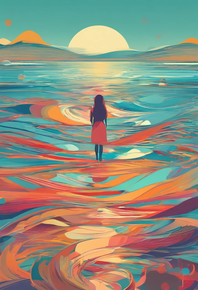 a woman standing in front of a body of water, shutterstock, surrealism, each faces precisely define, a photo of the ocean, paradise in the background, portait photo profile picture