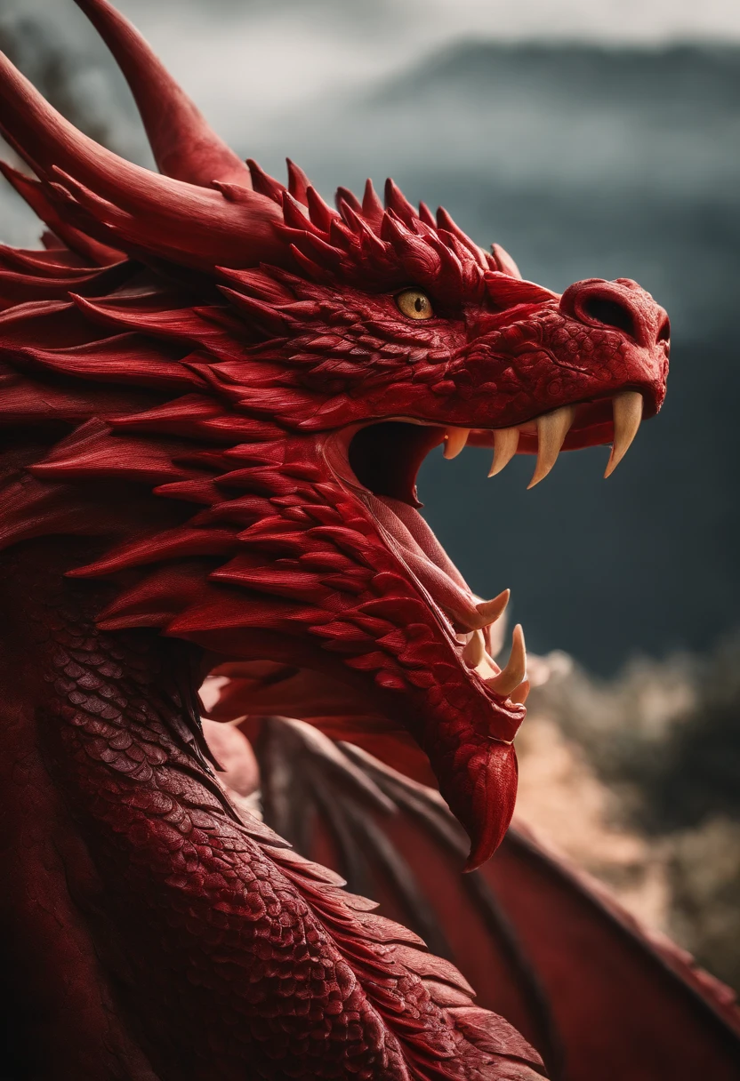 Game of thrones  red giant dragon head with fire and smoke in the mouth,  front view very close to the camera with the iron throne in the background, cgi realistic, 4k