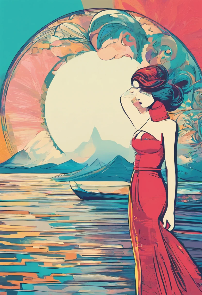 a woman standing in front of a body of water, shutterstock, surrealism, each faces precisely define, a photo of the ocean, paradise in the background, portait photo profile picture