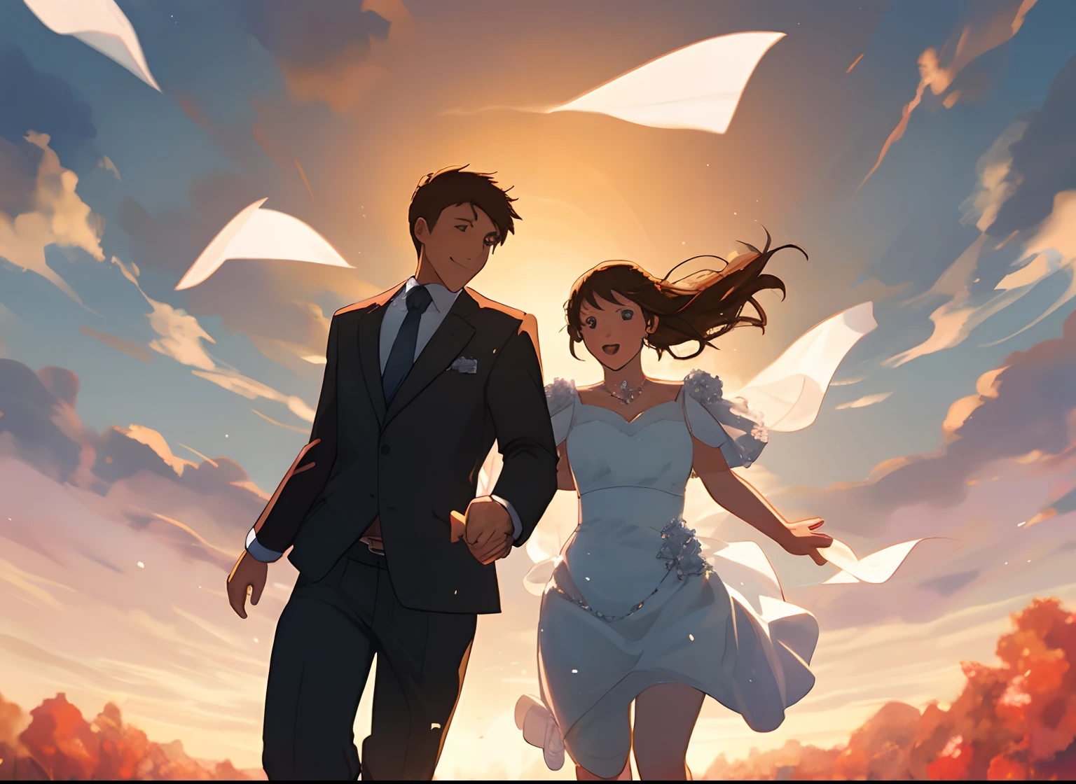 Man and woman running hand in hand