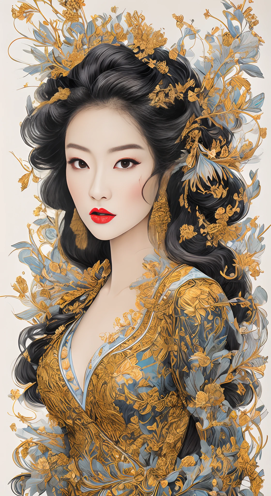 （tmasterpiece，top Quority，best qualtiy，offcial art，Beautiful and aesthetic：1.2），A girl wearing Japanese，（Hairstyles：Long hair and flesh），cute big breasts，das boot，deck，Huge sea creatures，Extremely detailed，Colorful，highestdetailed，offcial art，统一 8k 壁纸，ultra - detailed，Beautiful and aesthetic，big breasts beautiful，tmasterpiece，best qualtiy，（zentangle，datura，Tangles，entangled），holy rays，gold foil，Gold leaf art，glitter drawing，PerfectNwsjMajic，Chinese ink painting,ink wash painting,