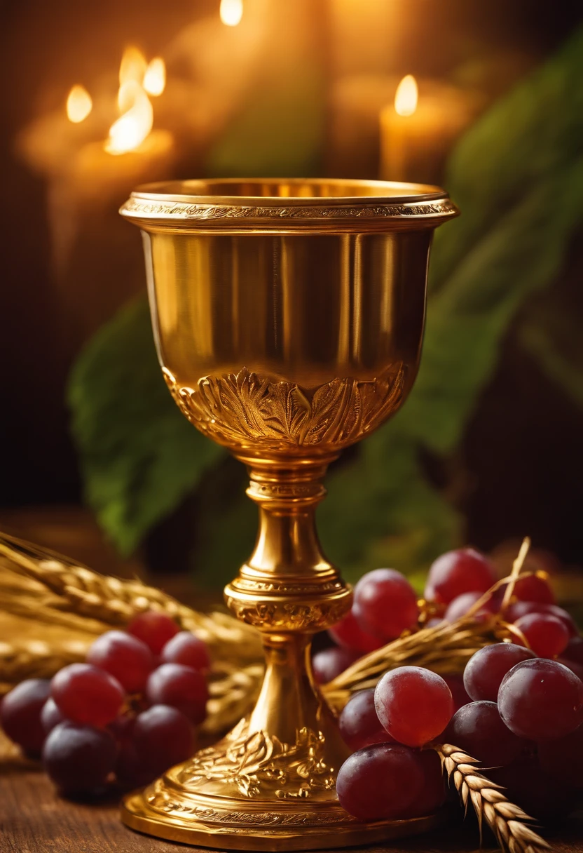 An image of a golden chalice with grapes and wheat, sacramento, imagens sagradas, O Santo Graal, " golden chalice, Holy, ❤🔥🍄🌪, Catholic, overturned chalice, santo e sagrado, holy themed, foto de perfil, Ad image, holy flame spell, for junior, imagens religiosas, imaculadamente detalhado, catholic icon