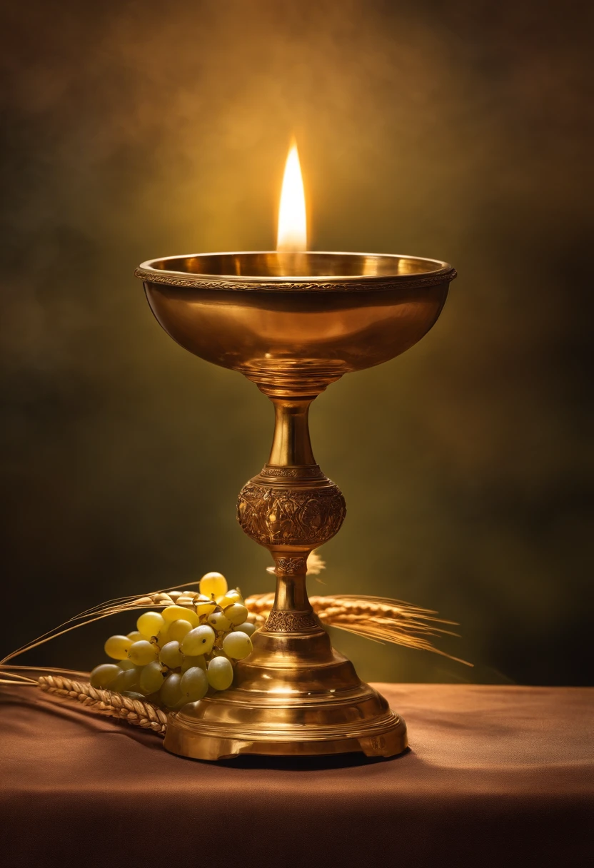 An image of a golden chalice with grapes and wheat, sacramento, imagens sagradas, O Santo Graal, " golden chalice, Holy, ❤🔥🍄🌪, Catholic, overturned chalice, santo e sagrado, holy themed, foto de perfil, Ad image, holy flame spell, for junior, imagens religiosas, imaculadamente detalhado, catholic icon