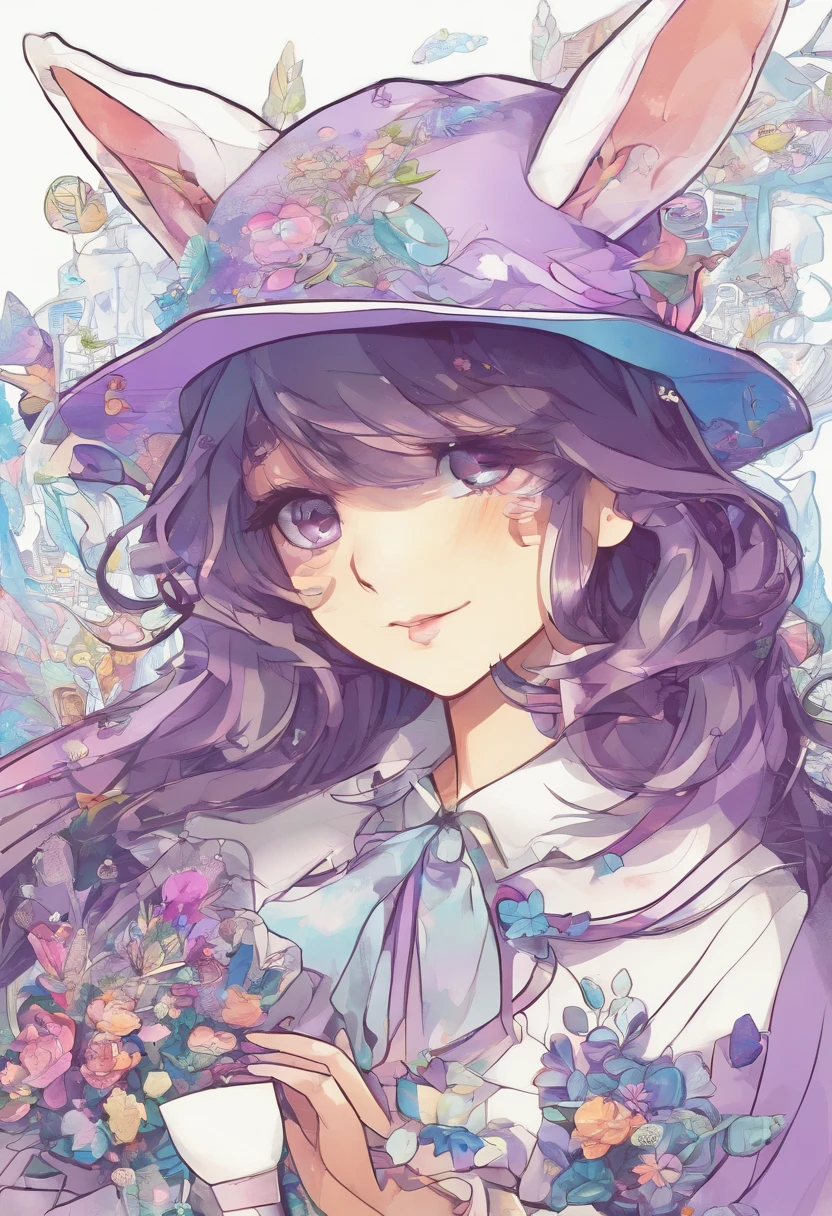 Potions,Gold edges,Magic hat,Blue-violet gradient,broom,candlestick,frogs,Demon Flame,chimneys,Hogwarts,parchment,wands,incantation,Cute little witch,purpleish color,bit girl,cute face,flatillustration,Peter Rabbit style,Sticker stickers,Handbook,Japanese stickers,Graphic illustration,clean backdrop,sticker outline,Line draft,A wide range of accessories,Animation style,full bodyesbian,acgc,Meticulous,Disassembly drawing,Disassembly design,the detail,8K high-definition,industrial design,white backgrounid,white ambient light,studio lit
