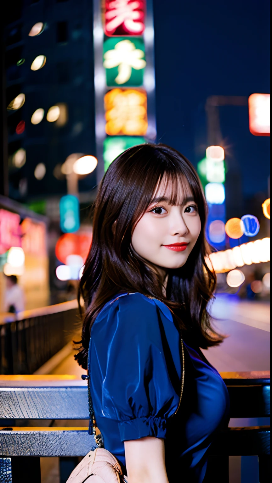 top-quality、One Beautiful Girl、nightcity、camisole、huge tit,35mm lens,Cowboy Shot、smil