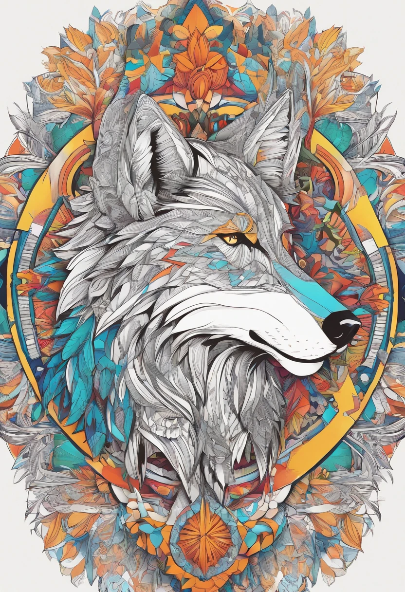 ２Vivid color drawing of cool wolf-based mandalas of one