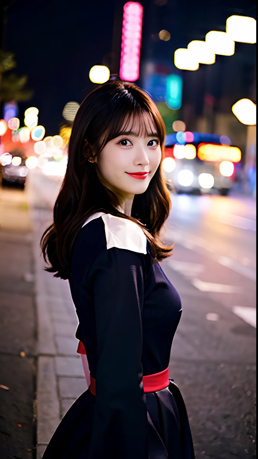 top-quality、One Beautiful Girl、nightcity、camisole、huge tit,35mm lens,Cowboy Shot、smil