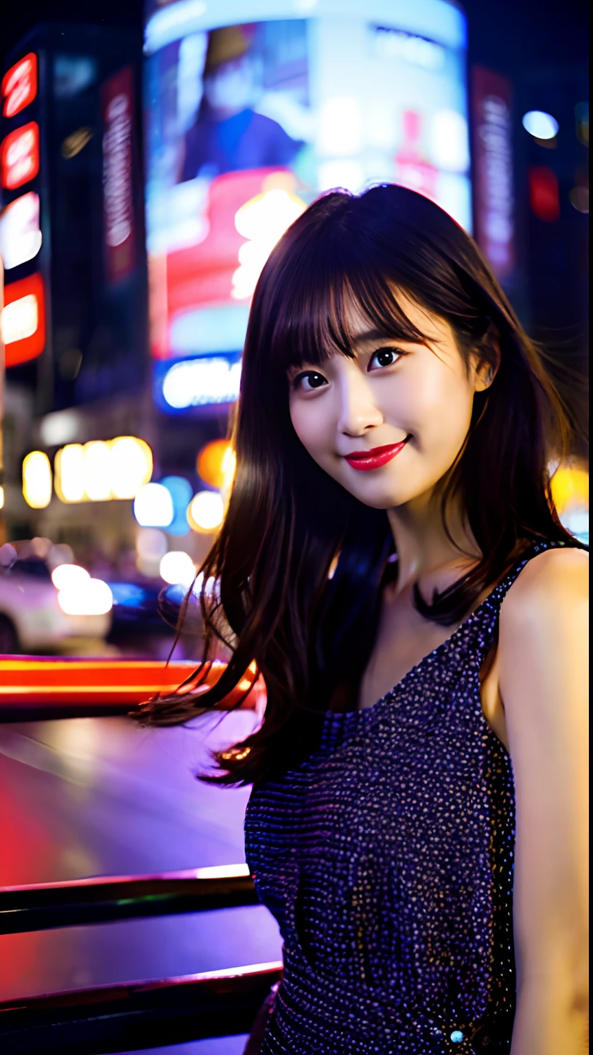 top-quality、One Beautiful Girl、nightcity、camisole、huge tit,35mm lens,Cowboy Shot、smil
