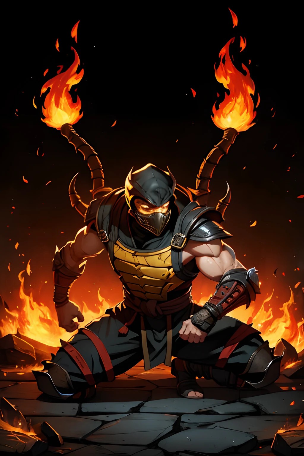 Mortal kombat Scorpion surrounded by flames