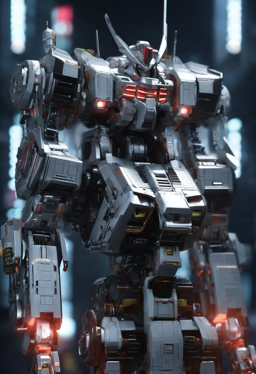 Gundam Mecha , Science-Fiction, Front view, sense of technology, c4d, OC renderizador, Motor irreal, High detail, industrial design, 8k HD, Luz de estudio, Retro