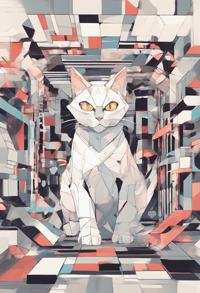 ( Fold cat ),(Best Pose),(best angle), (Better self-expression), Eduardo Cobra acolchoamento ,multidimensional geometric wall PORTRAIT, Art, chibi,yang08k, beutiful, coloration, Black