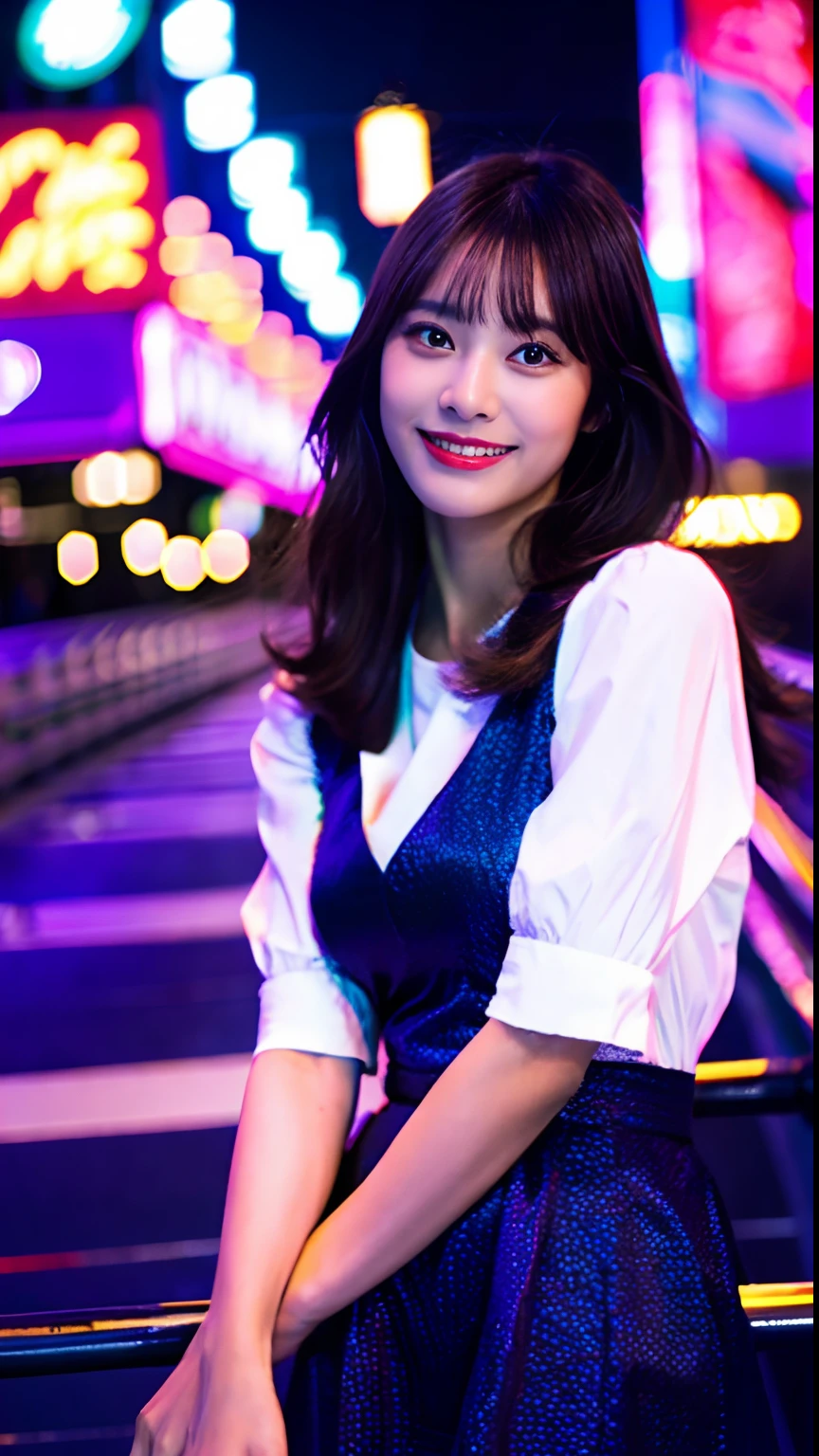 top-quality、One Beautiful Girl、nightcity、doress、Colossal tits,35mm lens,Cowboy Shot、smil
