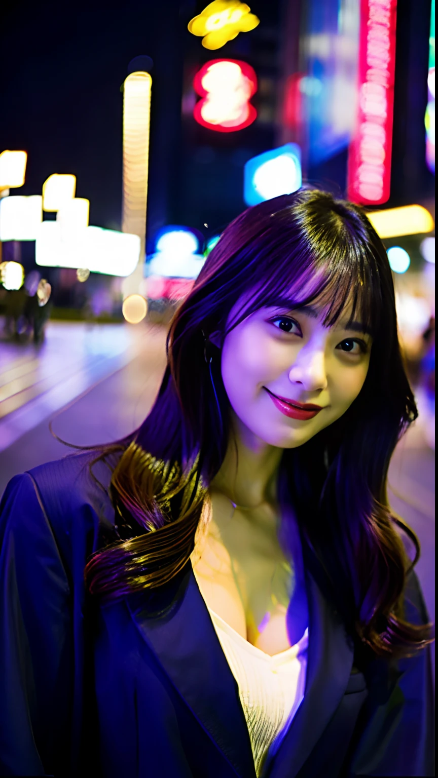 top-quality、One Beautiful Girl、nightcity、doress、Colossal tits,35mm lens,Cowboy Shot、smil