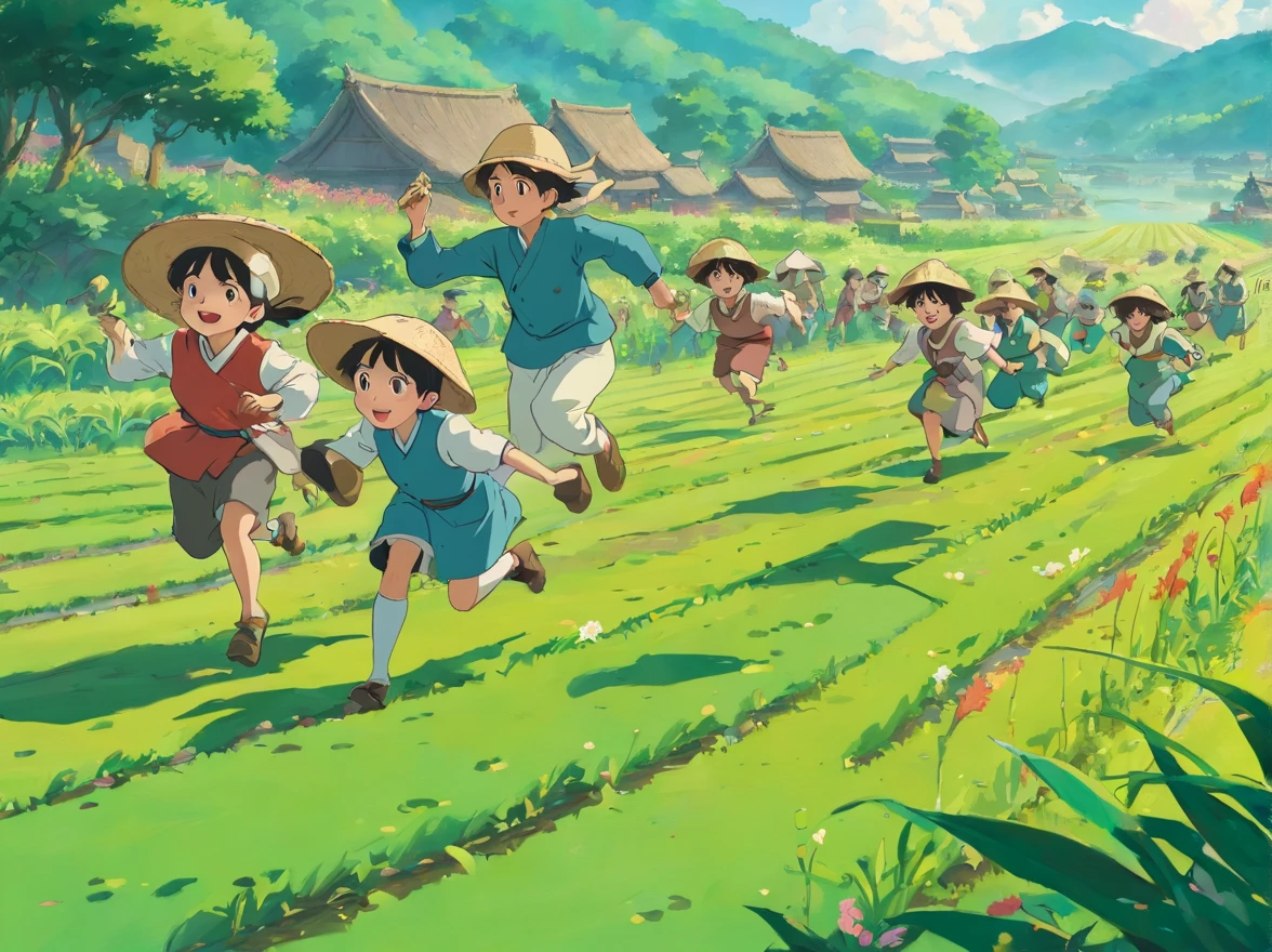 Festive events,Zhuang people race to catch frogs in the fields