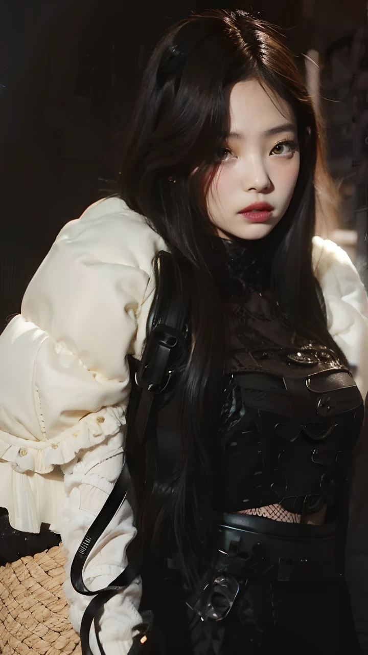 mujer araffed con el pelo largo y negro sentada en una silla, Blackpink Jennie, Su cabello negro es un largo y rizado, cruel korean goth girl, Ella tiene el pelo negro con flequillo, ulzzang, Jisoo de Blackpink, Jisoo de Blackpink, con el pelo largo, Jossi de Blackpink, Su cabello es blanco, Ella tiene el pelo negro, Retrato Jisoo Blackpink
