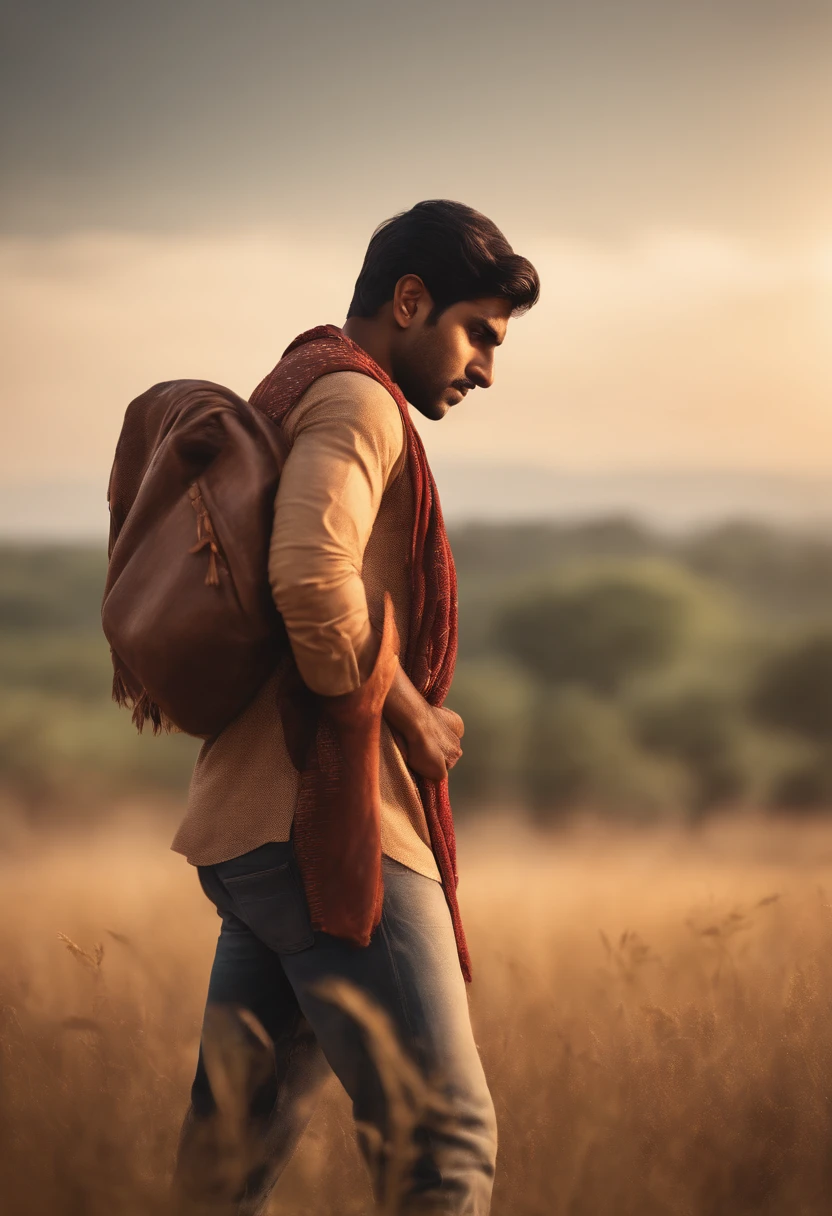 an indian young man hero pose, Embraced, field, back to back, 4k, illustration, digital drawing, animification,y, illustrate