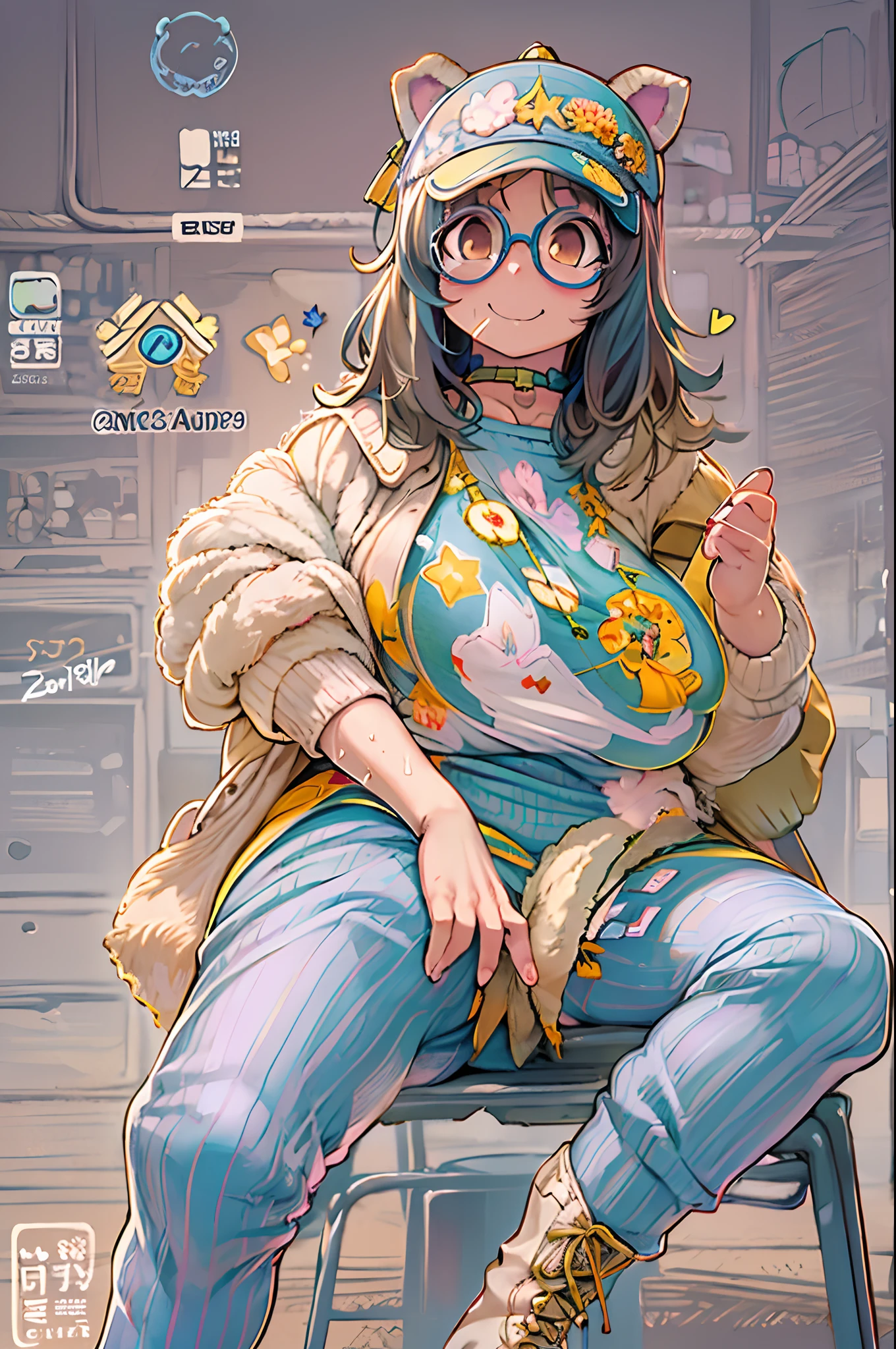 Alone, in a dynamic pose, Cap, Glasses, Long shirt, Designed by Gucci::3, Tumbler, Inspired by Yang Juncheng style, Digital Art, Memelofi Internet Girl, Dezhen Trends, catalogue photo, 3d render beeple, rhads and lois van baarle, Cartoon style illustration, Bright pastel colors, Beautiful Art Illustration, Retro Anime Girl - AR2:3 --q 2