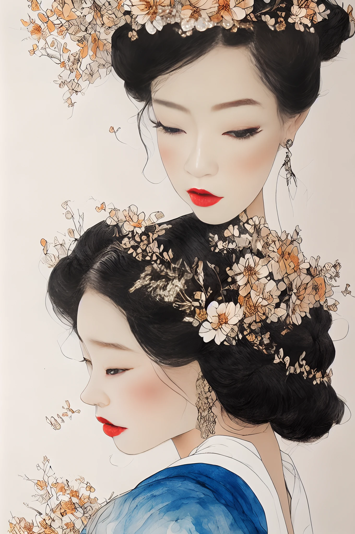 （tmasterpiece，top Quority，best qualtiy，offcial art，Beautiful and aesthetic：1.2），1pc，Girl dressed in Japanese，（Hairstyles：Long hair and long flesh），Cute big breasts，das boot，deck，Marine life，Extremely detailed，Colorful，highestdetailed，offcial art，统一 8k 壁纸，ultra - detailed，Beautiful and aesthetic，big breasts beautiful，tmasterpiece，best qualtiy，（zentangle，datura，Tangles，entangled），holy rays，gold foil，Gold leaf art，glitter drawing，PerfectNwsjMajic，Chinese ink painting,ink and watercolor painting,Sexy gesture，