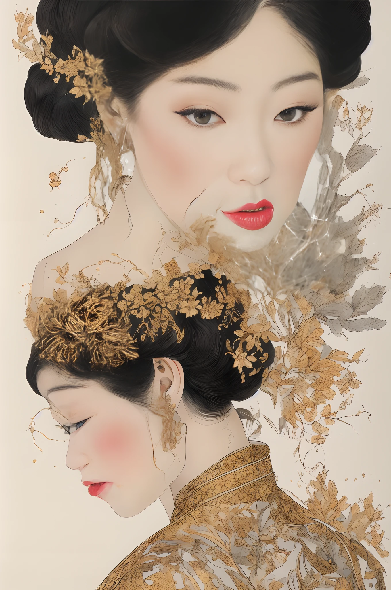 （tmasterpiece，top Quority，best qualtiy，offcial art，Beautiful and aesthetic：1.2），Girl dressed in Japanese，（Hairstyles：Long hair and long flesh），Cute big breasts，das boot，deck，Marine life，Extremely detailed，Colorful，highestdetailed，offcial art，统一 8k 壁纸，ultra - detailed，Beautiful and aesthetic，big breasts beautiful，tmasterpiece，best qualtiy，（zentangle，datura，Tangles，entangled），holy rays，gold foil，Gold leaf art，glitter drawing，PerfectNwsjMajic，Chinese ink painting,ink and watercolor painting,（Correct anatomy 1.4）