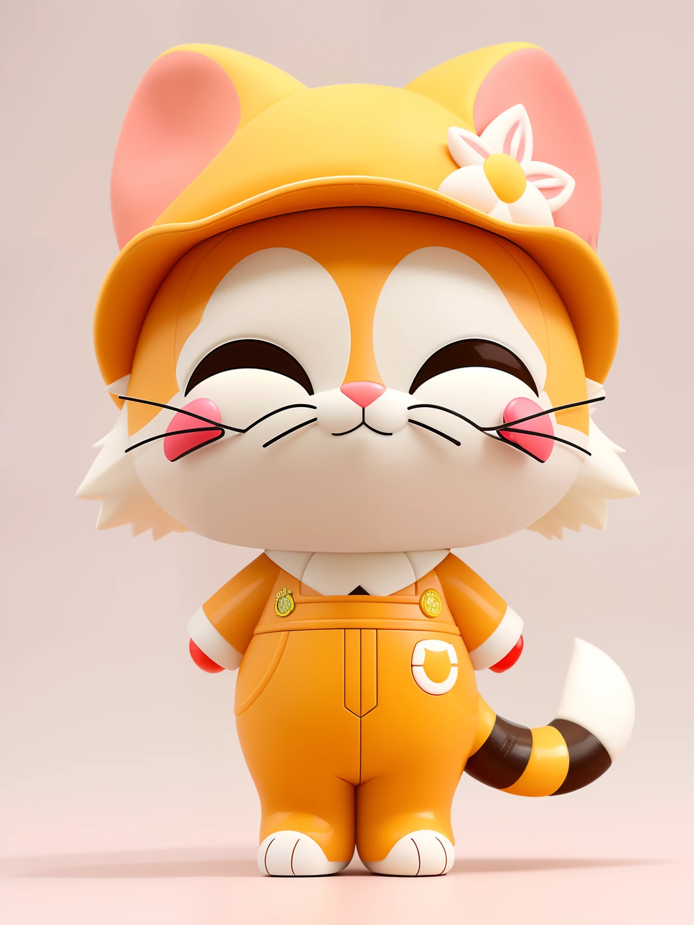 (best quality, highres:1.2),ultra-detailed,close-up,toy cat,brown hat,cute,furry texture,vinyl toy figurine,vinyl action figure,colorful,fine details,disney character,pixar character,Kawaii style,charming expression,adorable pose,collectible item,vibrant colors,fun design,detailed craftsmanship,eye-catching,artistic toy,highlighted details,masterpiece:1.2,studio lighting,lifelike appearance
