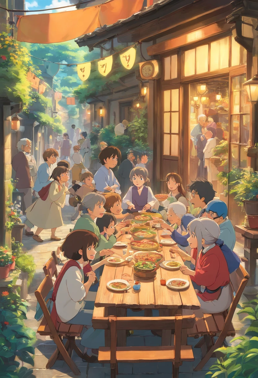 Outdoor Scene,lots of people,Someone moves things,Someone talks,Someone built a table,celebrating