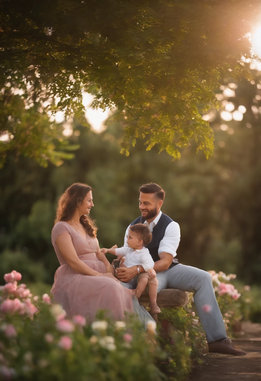 Vegeta and his son walk together in a beautiful park. The father points out the different plants and trees, teaching his son about nature. Together they observe a beautiful rose garden in full bloom and enjoy the aroma and beauty of the flowers