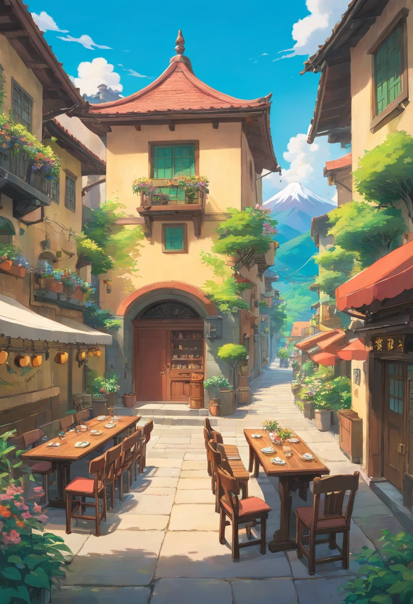 Outdoor Scene,Empty,There are mountains,lots of people,Someone moves things,Someone talks,Someone built a table
