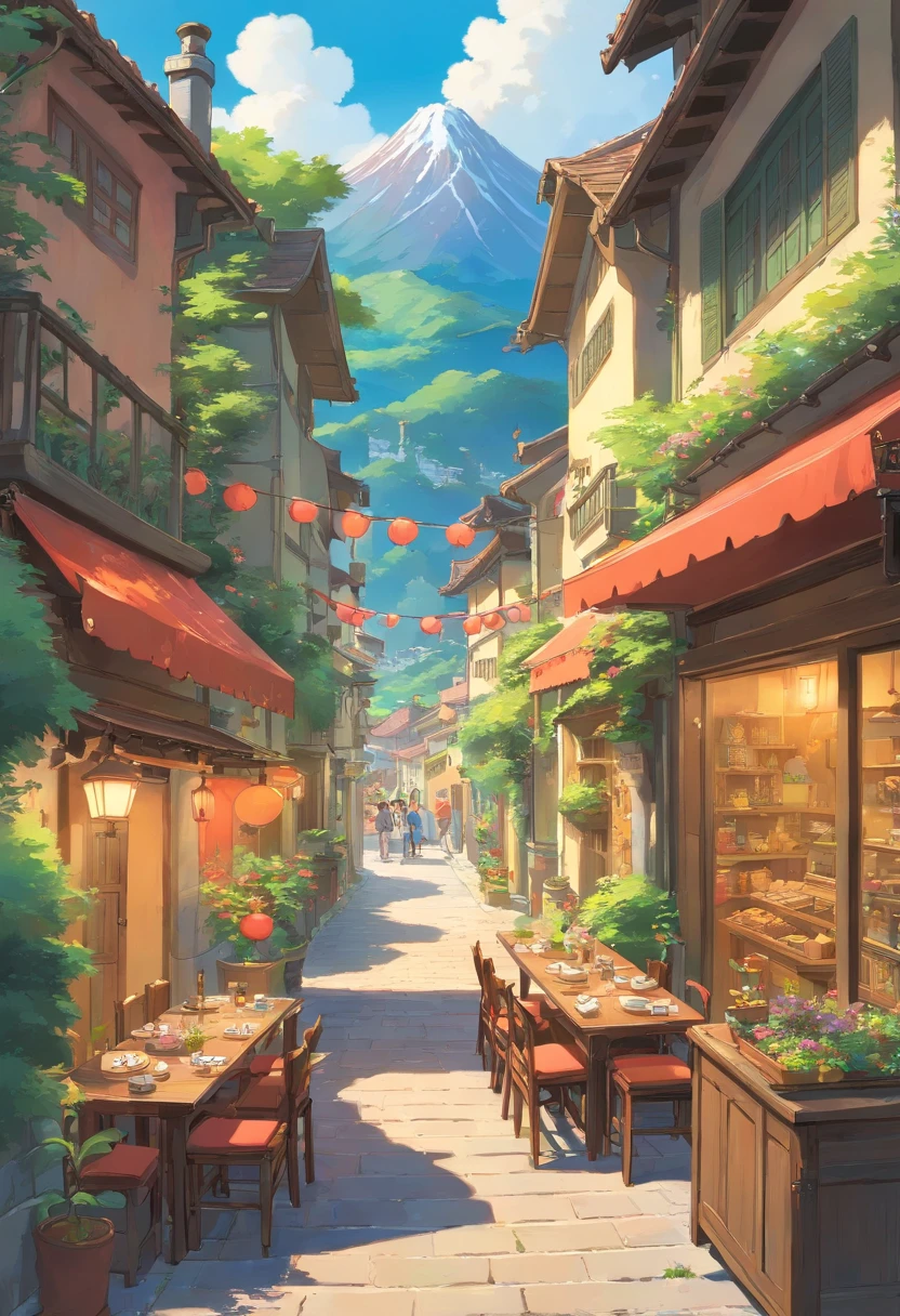 Outdoor Scene,Empty,There are mountains,lots of people,Someone moves things,Someone talks,Someone built a table