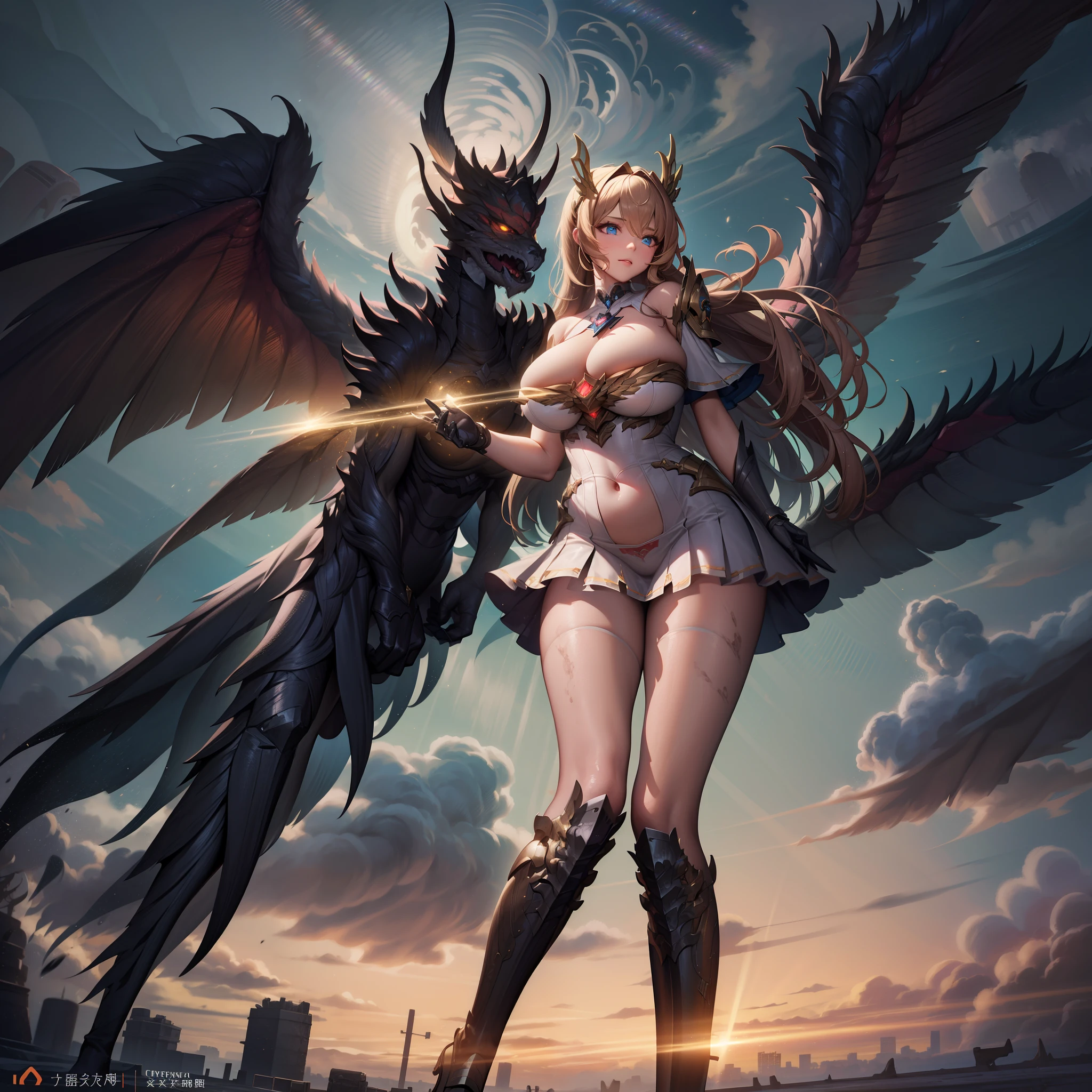 battlemech,(Blonde girl),(Huge ponytail),Glowing blue eyes,Blue Light Energy Longsword,Galactic,Mechanical and exquisite,((Blonde Beauty))pubic detail,mech wings,elegent,Blue Mecha,Glowing blue-blue eyes,(Stocking Heels),land,Mechanical and exquisite,pubic detail,mech wings,elegent,The tree々,There are hands and feet,angled,angled,immensity,Wind,hazy,Mecha's eyes glow blue,Blue Mecha,Glowing blue-blue eyes,Holding the sword of delicate light energy,Skysky,Mechanical and exquisite,pubic detail,Huge mech wings,elegent,The tree々,There are hands and feet,angled,angled,immensity,baiyun,hazy,Mecha's eyes glow blue,pubic detail,Winds of the future,sacredness,Cavalier,battlemech,Glowing blue eyes,Blue Delicate Sniper Rifle,Skysky,Mechanical and exquisite,pubic detail,Huge mech wings,elegent,The tree々,There are hands and feet,angled,angled,immensity,baiyun,hazy,Mecha's eyes glow blue,pubic detail,Winds of the future,sacredness,Cavalier,the face is clear,Face wearing mask armor,masterpaintings,best qualtiy,offcial art,the Extremely Detailed CG Unity 8K Wallpapers,brightened light,(light particules,(Illustration)(Farbe)goodlooking,impeccable,((Graphic Painting)),(Heavier stroke)),(bold lines),Highest image quality,masterpaintings,Filigree,long eyeslashes,(((silhuette))),Very detailed background,tulips,Banana leaves,lilie,dew,Date palm flowers,Ryu,Light white off-the-shoulder dress,Mottled sunlight,(Close-up of people),((Super best quality)), ((A very masterpiece)), ((super detailing:1.4)), ((hyper realistic lifelike 3d)), Dragon Warrior Girl, Mechanical body, Dynamic action poses in battle scenes, Mechanical weapons of very complex and heavy fighters, Off-the-shoulder fashion that blends dense and complex steampunk with dense gothic ta, Complex steampunk headgear, very thin long legs, Mechanical boots above the knee, Fluttering lace flared mini skirt, beautiful big breasts directed upwards,Somewhat long, Vertical curly silver hair fluttering in the wind,Countless shining large sphe