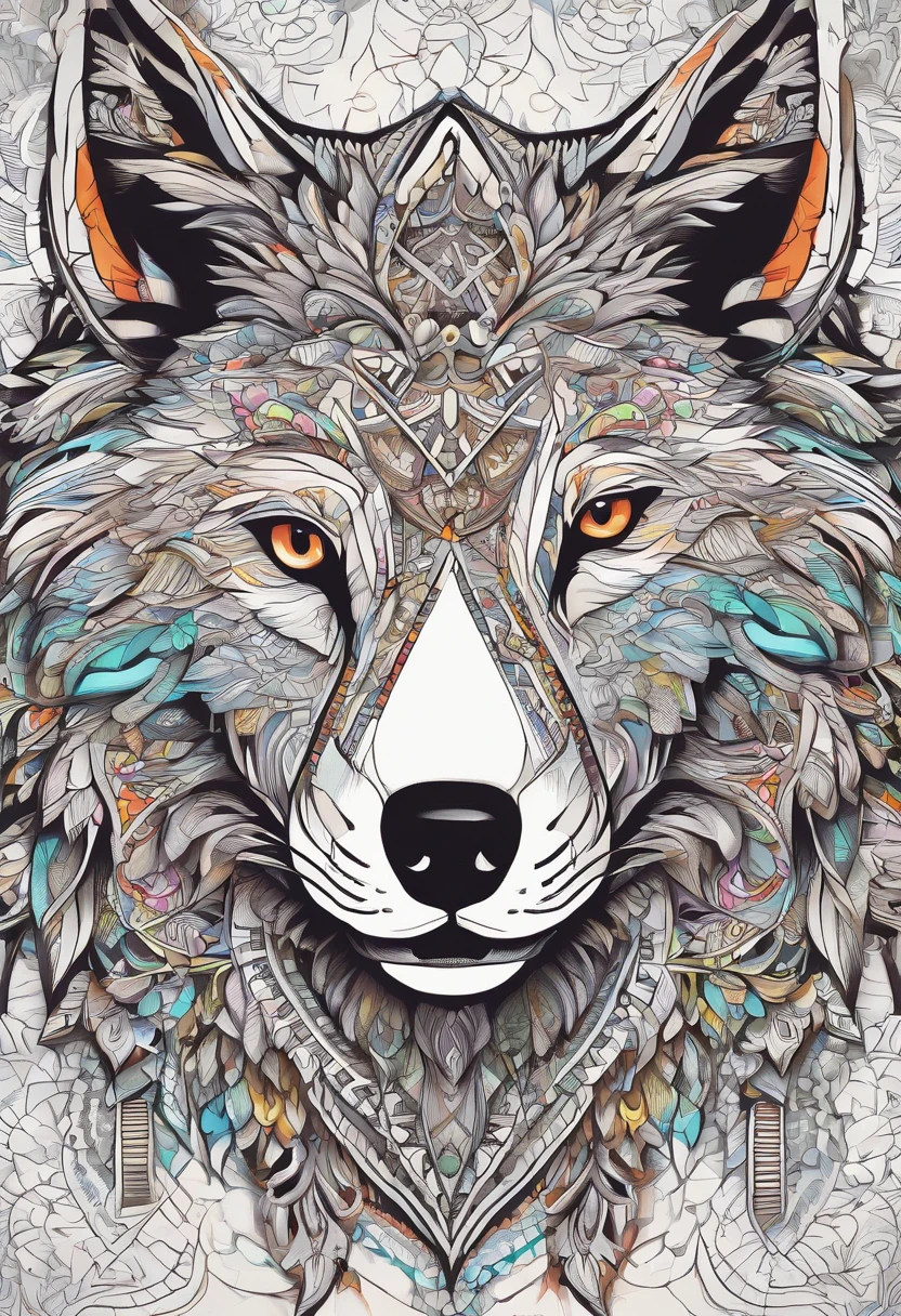 2Vivid color drawing of cool wolf-based mandalas of one