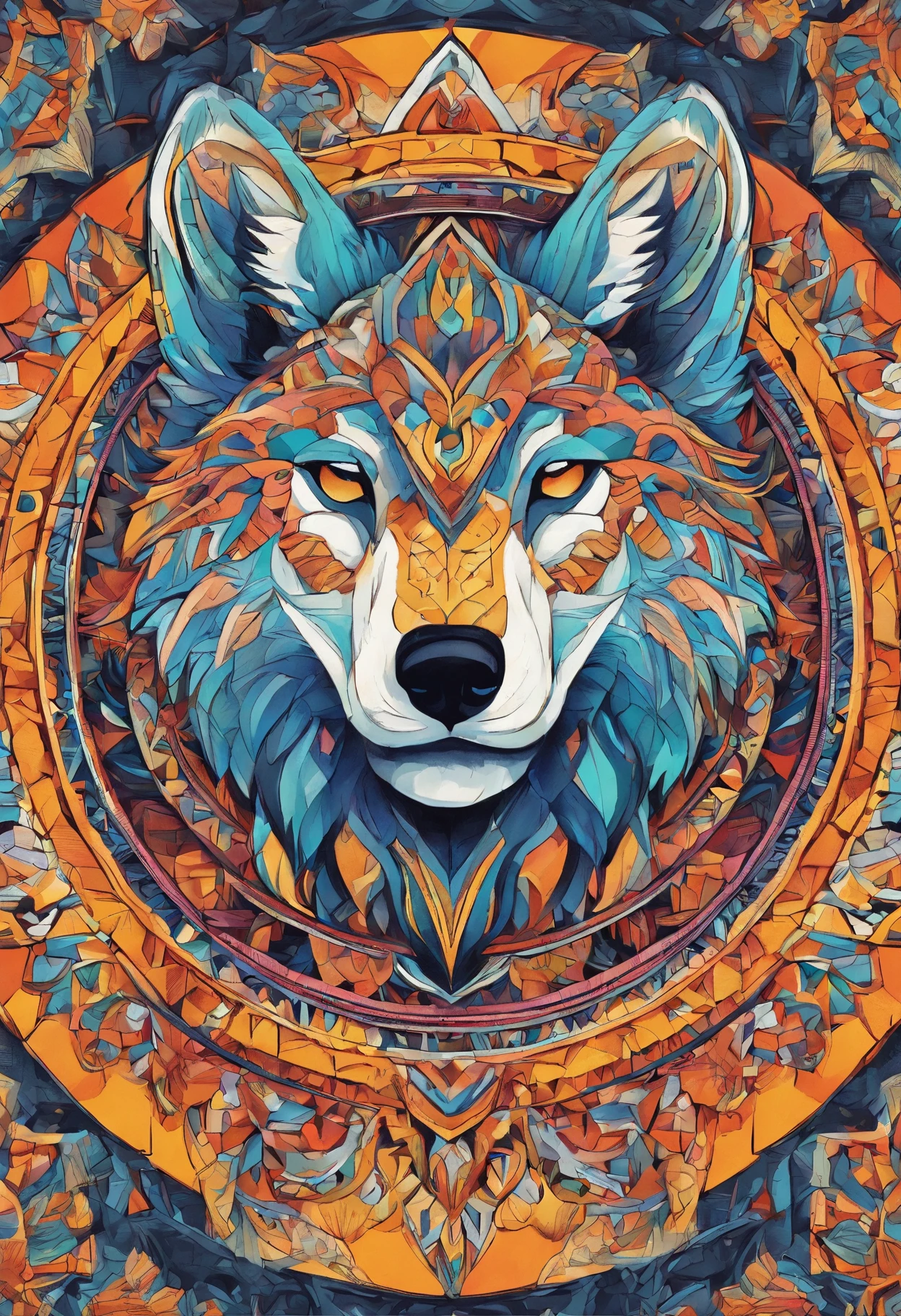 2Vivid color drawing of cool wolf-based mandalas of one