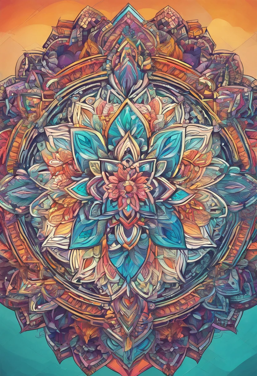 2Vivid color drawing of cool mandalas of one,sword in the center