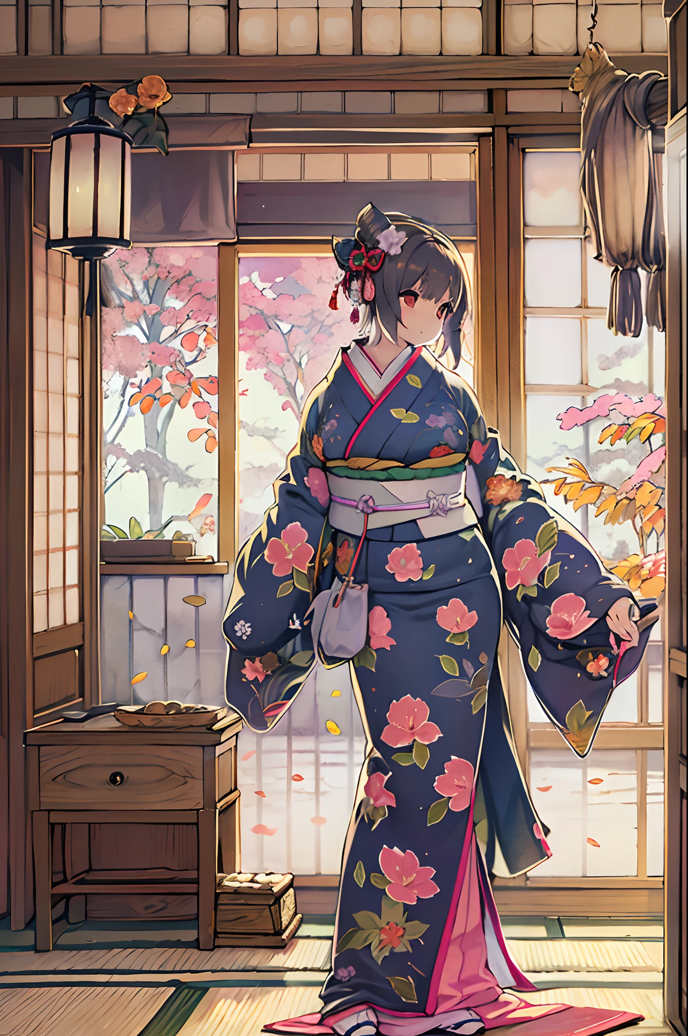 (8K, Best Quality, masutepiece, Ultra high definition: 1.2),Kimono,traditional Japanese room,Hakama,fullllbody