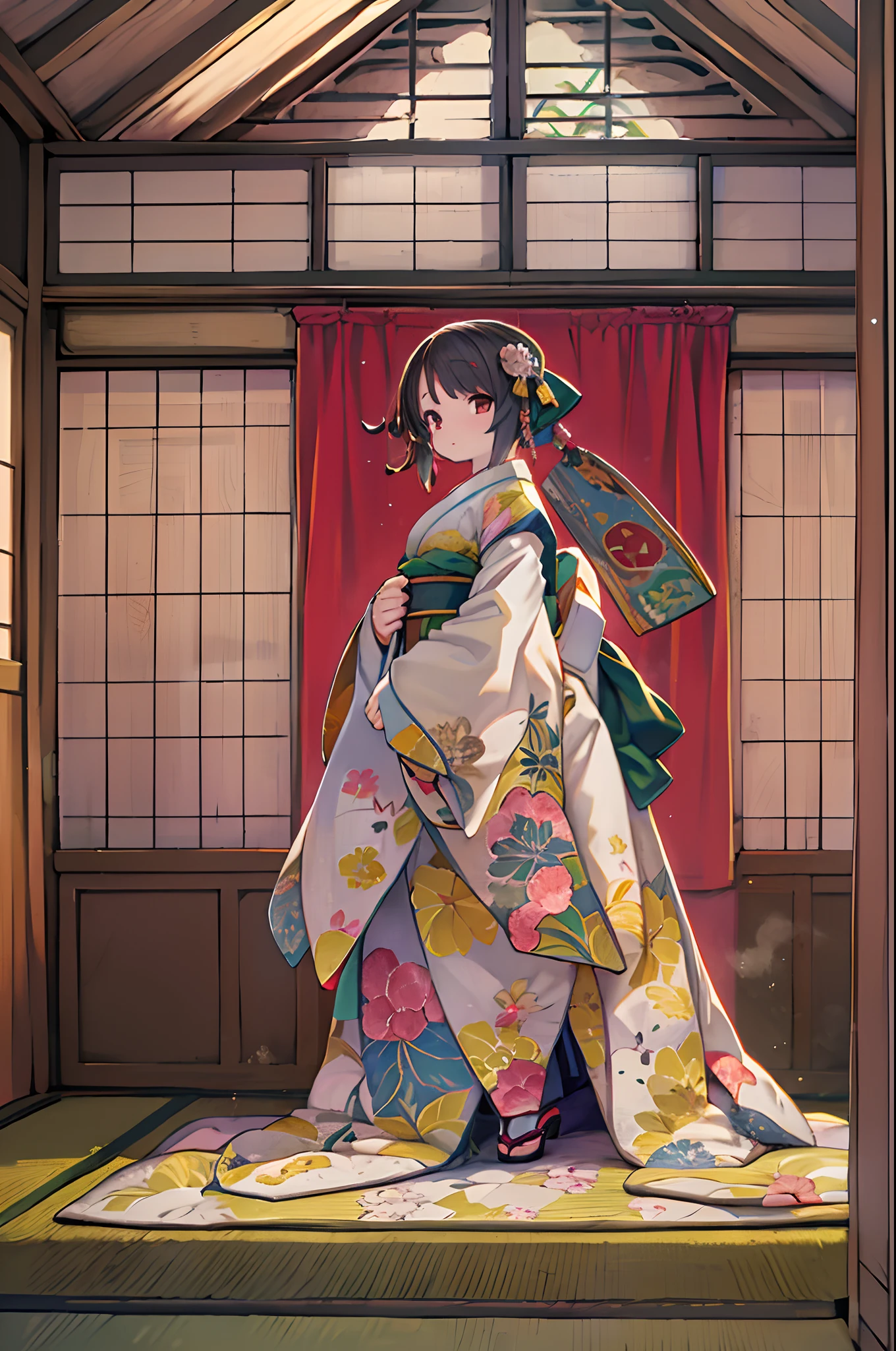 (8K, Best Quality, masutepiece, Ultra high definition: 1.2),Kimono,traditional Japanese room,Hakama,fullllbody
