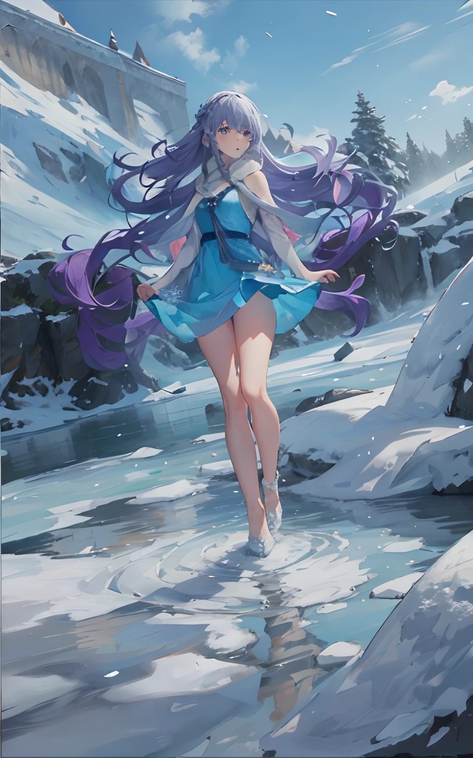 snow mountain, frozen lake