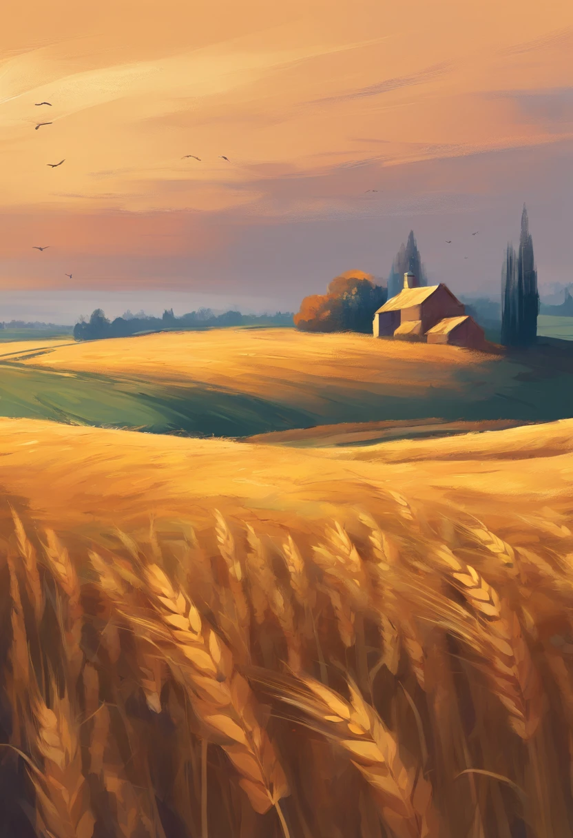 digital art oil painting,Wheat fields in autumn