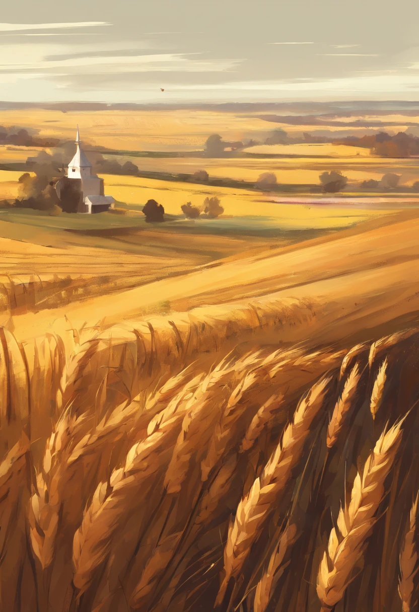 digital art oil painting，Wheat fields in autumn