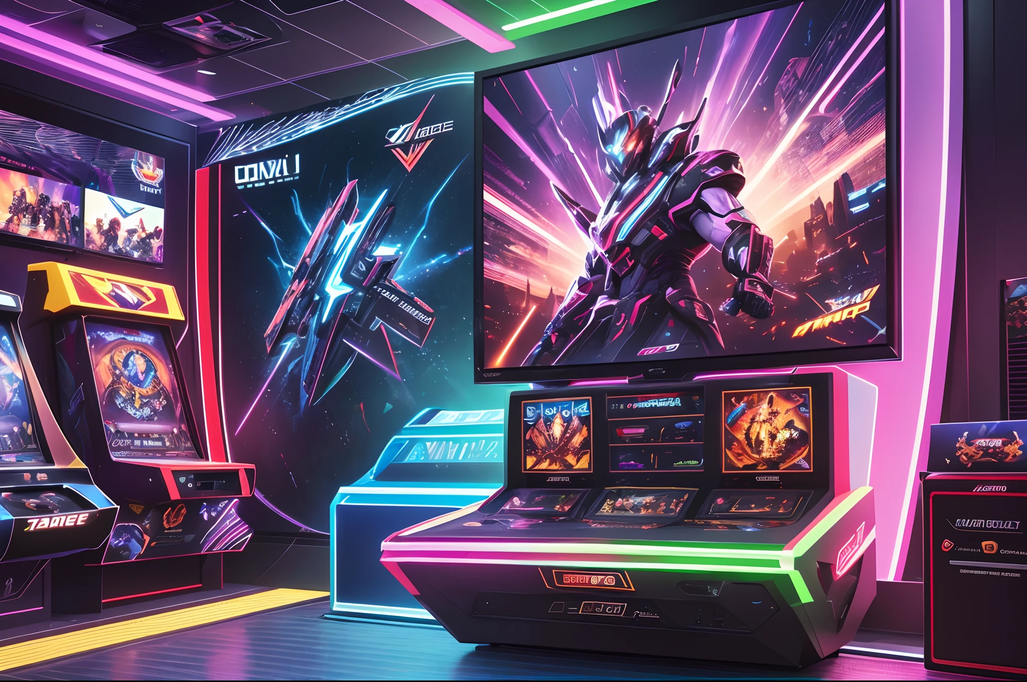 best quality,4k,8k,highres:1.2,ultra-detailed,realistic:1.37,futuristic arcade machine,detailed game graphics,vibrant colors,interactive arcade experience,glowing neon lights,retro-inspired characters,immersive gameplay, dynamic camera angles,fast-paced action,exciting multiplayer modes,thrilling sound effects,sleek and modern design,high-tech materials,expansive game library,exquisite game illustration,detailed UI interface,engaging storyline,vivid and realistic character models,dynamic backgrounds and environments,energetic atmosphere,innovative control system,iconic game logo,exhilarating game tournaments,attractive game packaging,attention-grabbing game title,collectible game cards,unforgettable gaming experience,creative promotional posters,professional game branding,exclusive game merchandise,highly sought-after limited editions,celebrity endorsements,groundbreaking game technology,cutting-edge graphics engine,digital download option available.