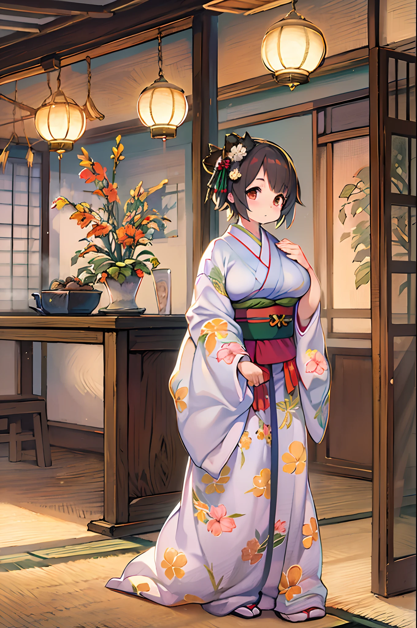 Hanfu woman,brunette color hair,Bigchest,open breast(with thin legs,legs long)