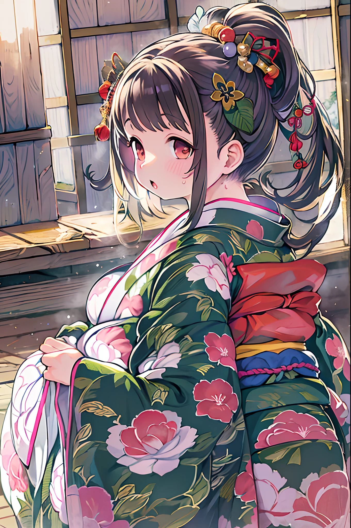 (8K, Best Quality, masutepiece, Ultra high definition: 1.2),Kimono,traditional Japanese room,Hakama,fullllbody、huge-breasted、bbw
