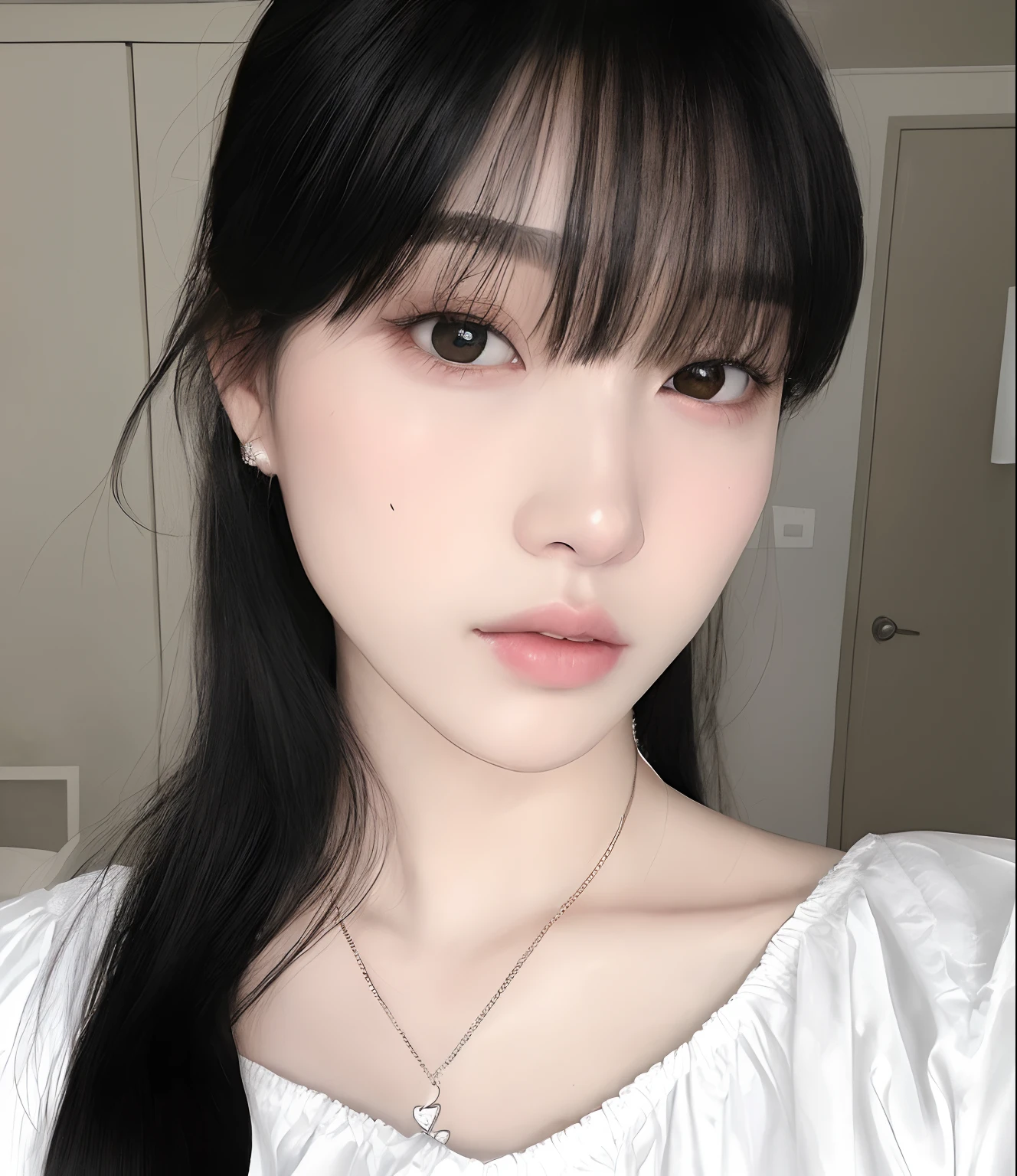 un primer plano de una mujer con una camisa rosa y corbata negra, ulzzang, joven y adorable rostro coreano, muchacha coreana, chica linda-cara-fina, hermosa mujer surcoreana, hermosa joven coreana, hermosa joven coreana, korean symmetrical face, Young cute pale asian face, rasgos de la cara coreana, hermosa cara de chicas japonesas, pale korean adorable face