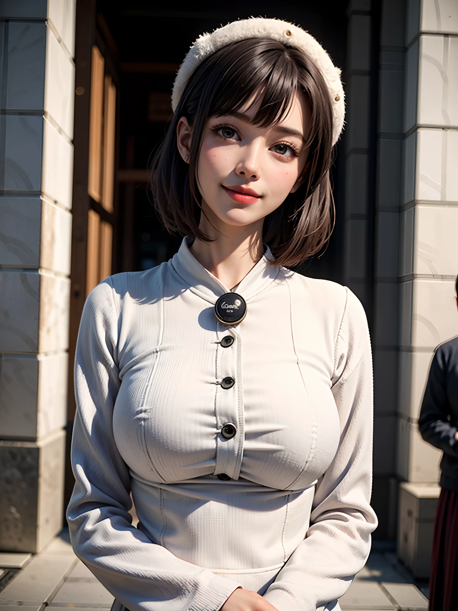((best quality)), ((masterpiece)), (detailed), perfect face, beautiful 40 year old chinese woman, silk tight moncler puffer coat, seductive, curvy figure, , silk bra, large breasts, (open coat), cleavage, thick bra straps, face and torso focus