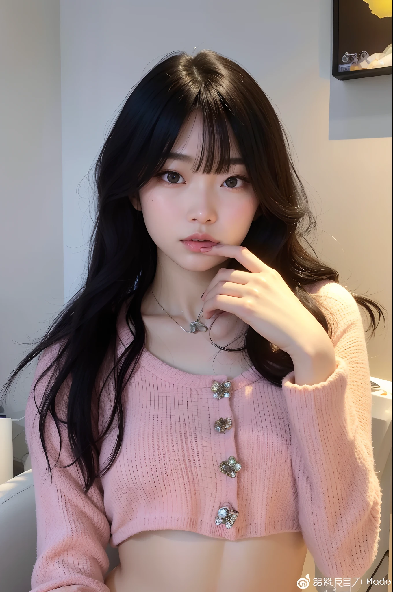 Arafed asian woman with long black hair wearing a pink sweater, Ulzzang, Heonhwa Choe, Jinyoung Canela, cabelos longos com franja, Lalisa Manobal, Chiho, jennie blackpink, Retrato de Jossi de Blackpink, Lalisa Manoban do Blackpink, linda mulher coreana jovem, Sakimichan, cabelo comprido com franja completa