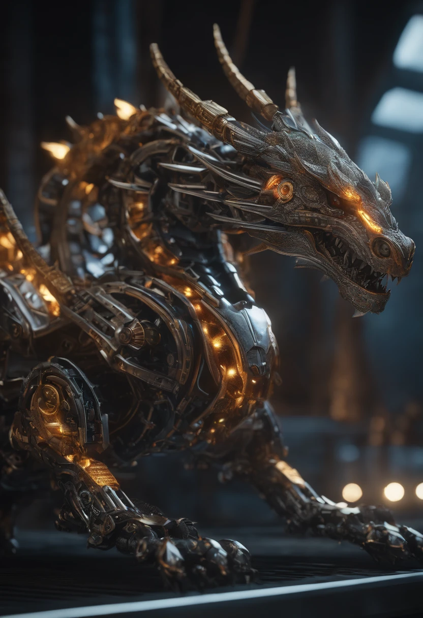Robotic dragon, 8k unreal engine render, wires and gears, photorealistic