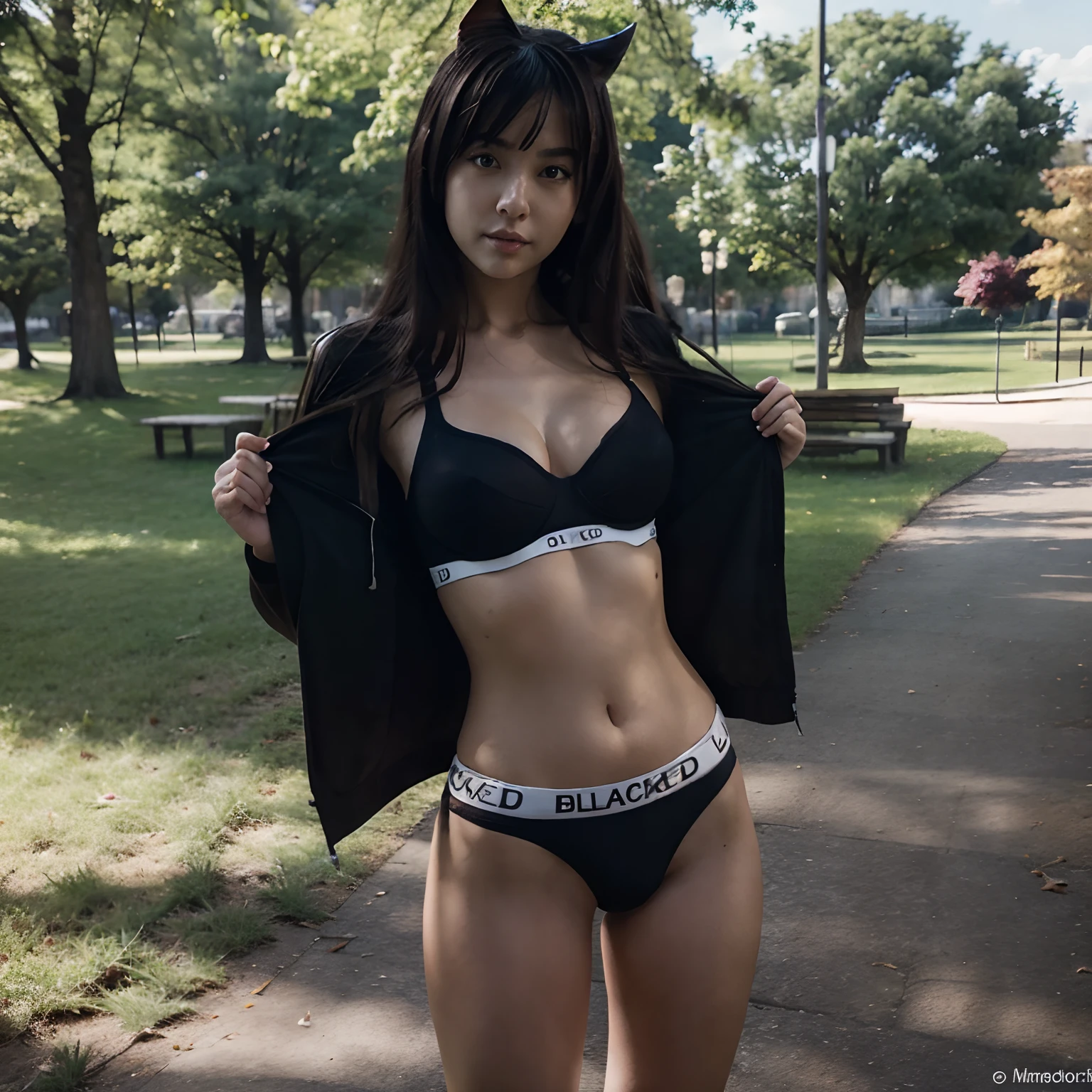 Shuten doujin in blacked underwear in park