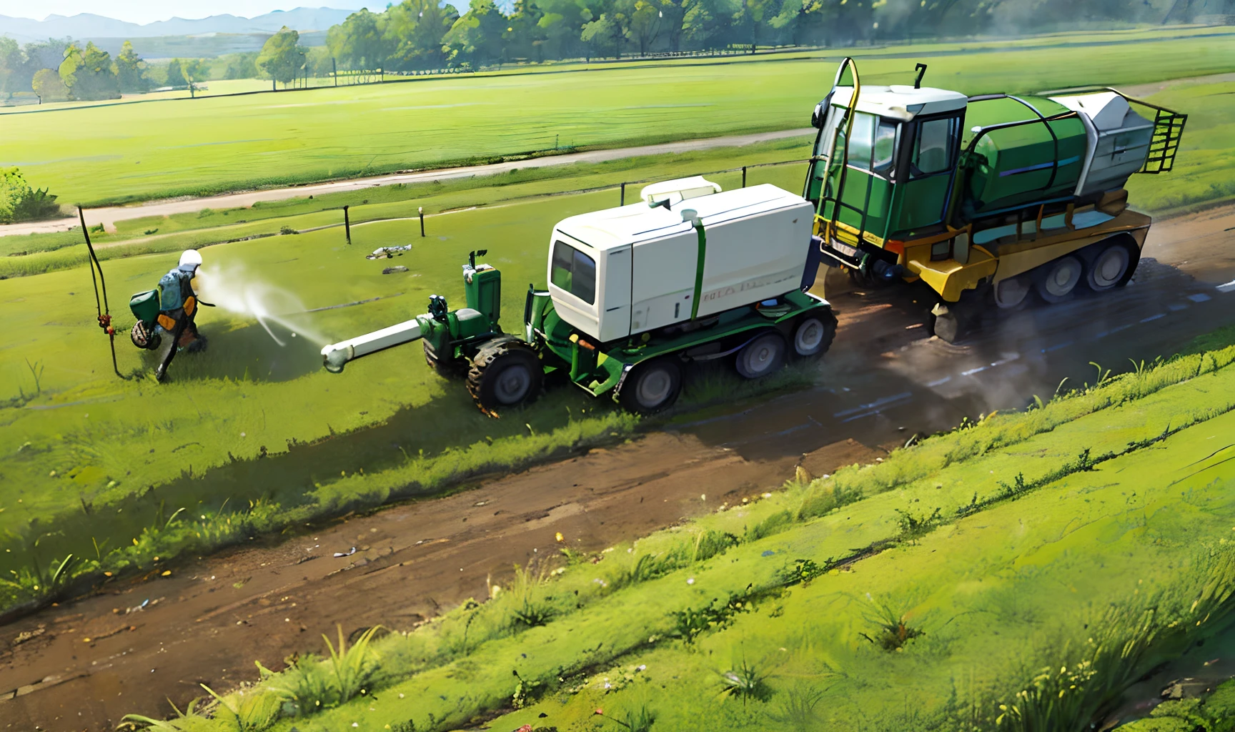 A farmer spraying pesticides in the fields