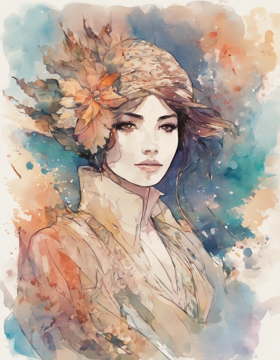 Watercolour color a female design vector art portrait