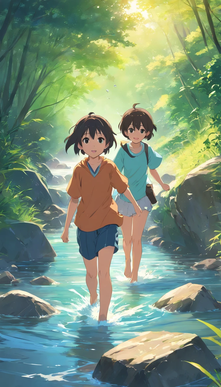 Children play in the river